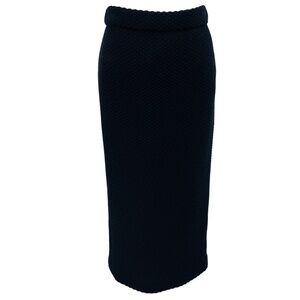 CHANEL NAVY WOOL TWEED MIDI PENCIL SKIRT